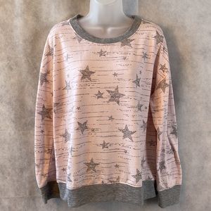 Splendid Pale Pink Grey Stars Lightweight French Terry Sweatshirt Size Medium